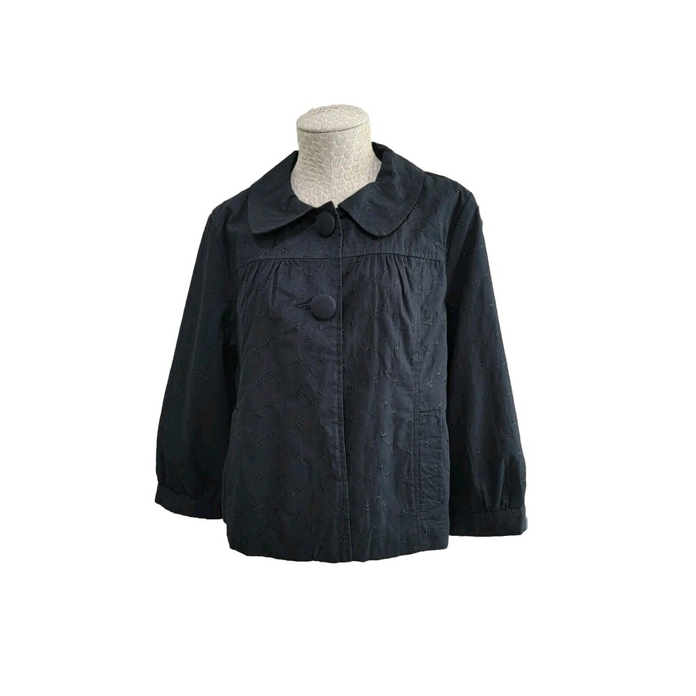STYLE & CO Black Eyelet Blouse Jacket Blazer Coat Two Button‎ Women's Large